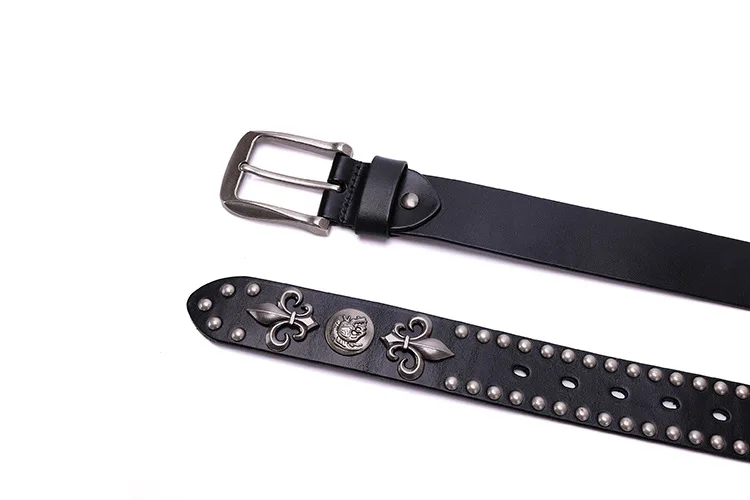 NEW Metal Rivet Cowboy Belt Genuine Leather Cowskin Men Belt Punk Rivet Jeans Belts For WOMEN Ceinture Homme Cinturones Hombre