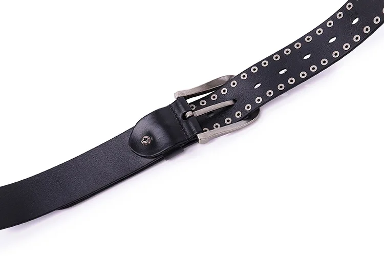 NEW Metal Rivet Cowboy Belt Genuine Leather Cowskin Men Belt Punk Rivet Jeans Belts For WOMEN Ceinture Homme Cinturones Hombre