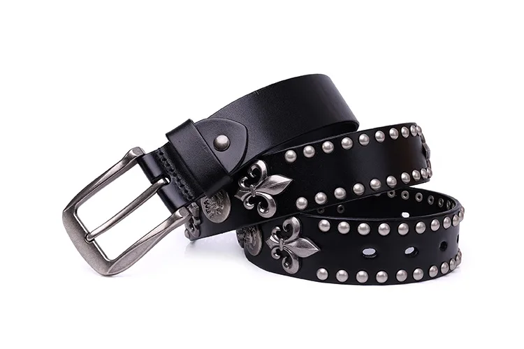 NEW Metal Rivet Cowboy Belt Genuine Leather Cowskin Men Belt Punk Rivet Jeans Belts For WOMEN Ceinture Homme Cinturones Hombre