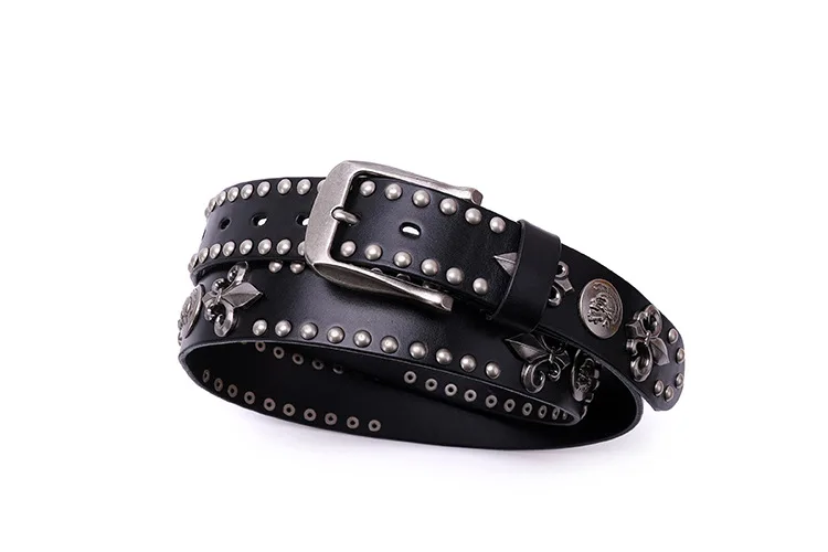NEW Metal Rivet Cowboy Belt Genuine Leather Cowskin Men Belt Punk Rivet Jeans Belts For WOMEN Ceinture Homme Cinturones Hombre