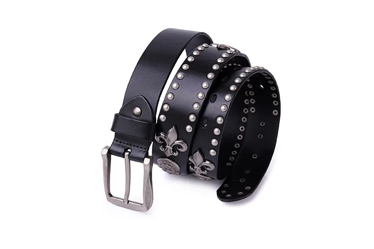 NEW Metal Rivet Cowboy Belt Genuine Leather Cowskin Men Belt Punk Rivet Jeans Belts For WOMEN Ceinture Homme Cinturones Hombre