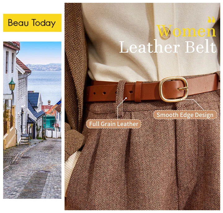 BeauToday Retro Belts Women Genuine Cow Leather Oval Metal Buckle Width 2.9cm Accessories 2023 Ladies Waistband Handmade 91004
