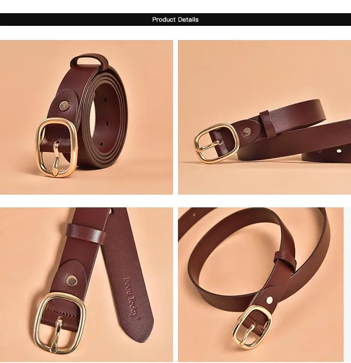BeauToday Retro Belts Women Genuine Cow Leather Oval Metal Buckle Width 2.9cm Accessories 2023 Ladies Waistband Handmade 91004