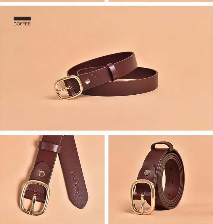 BeauToday Retro Belts Women Genuine Cow Leather Oval Metal Buckle Width 2.9cm Accessories 2023 Ladies Waistband Handmade 91004