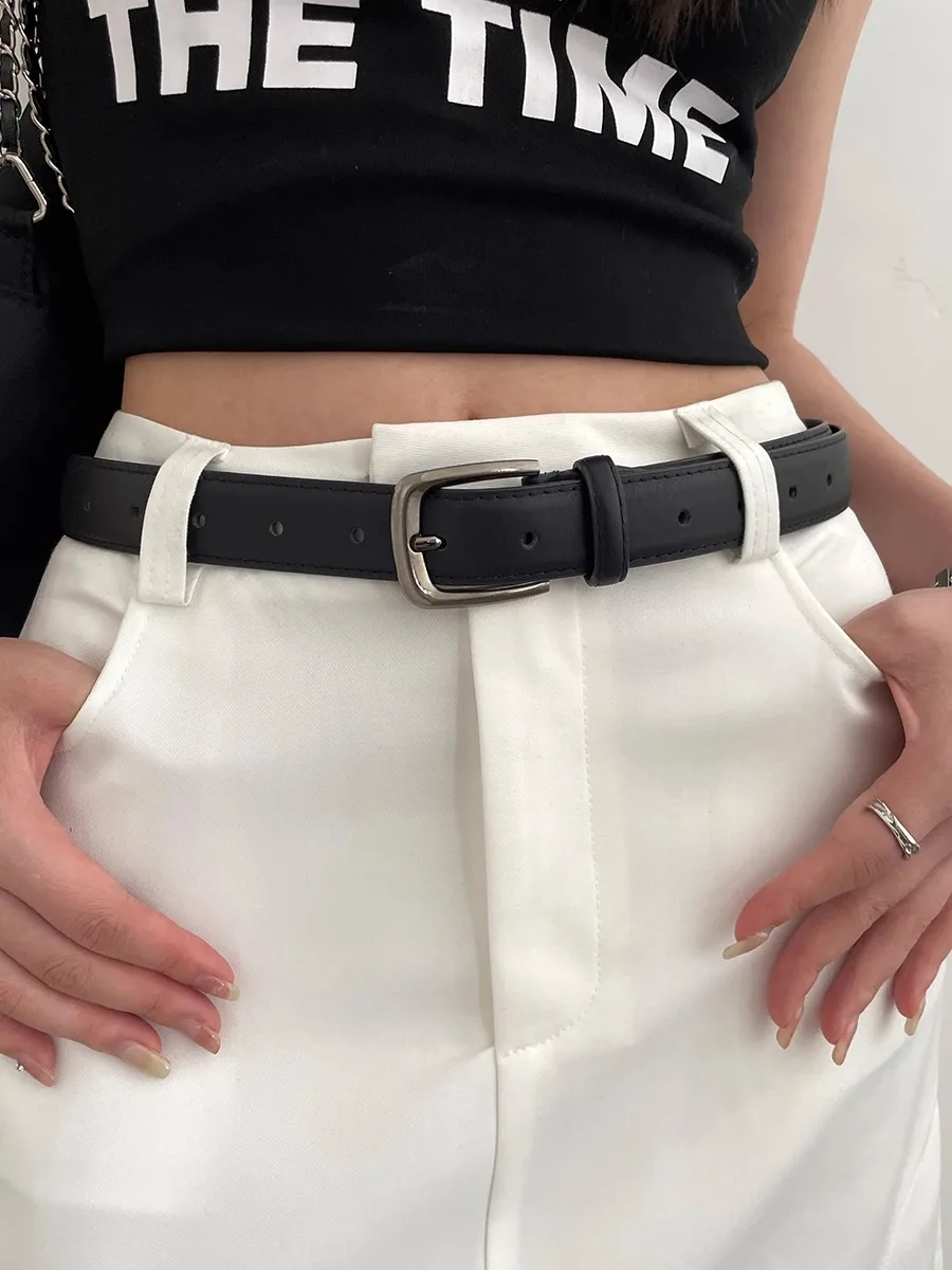 2.8x108cm PU Leather Belt for Women Vintage Summer Silver Buckle Belt Korean Female Jeans Coat Dress Waistband Mens Waist Belt