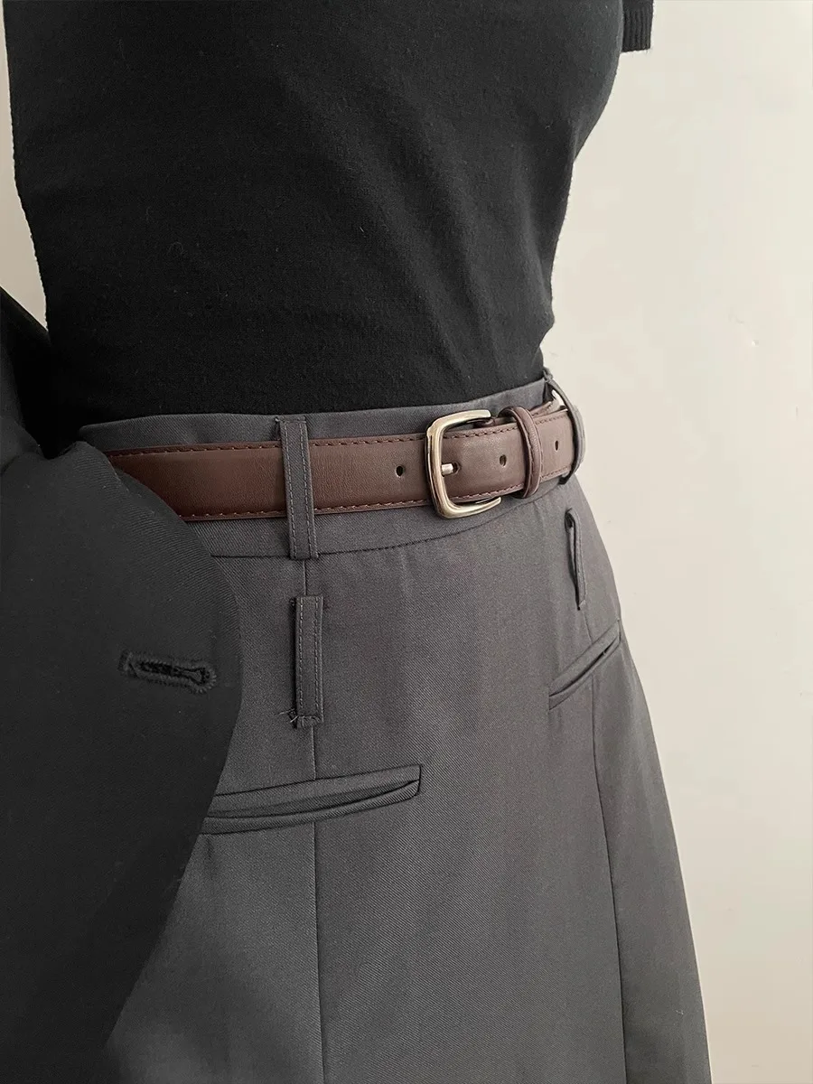 2.8x108cm PU Leather Belt for Women Vintage Summer Silver Buckle Belt Korean Female Jeans Coat Dress Waistband Mens Waist Belt
