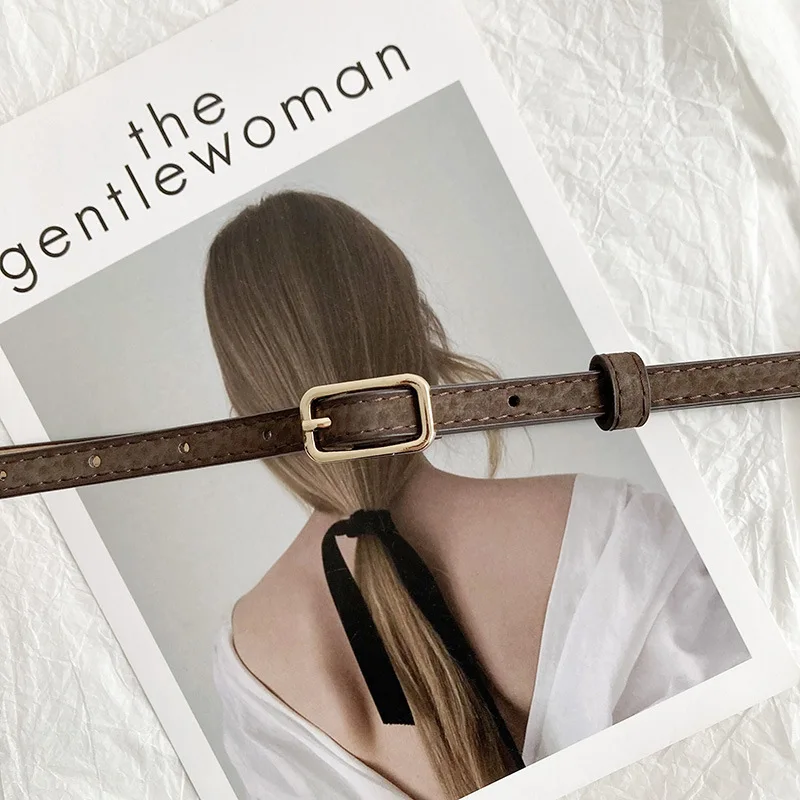 Fashion PU Leather Thin Belt For Women Waistband Ladies Dress Clothes Decorative Girdle Strap Female Metal Pin Buckle Jeans Belt
