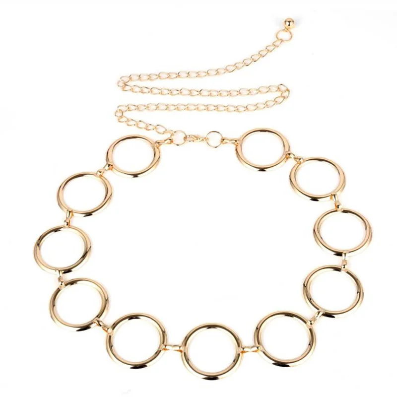 Fashion Womens Full Circle Metal Wide Chain Belt Waist Dress Adjusted Waistband