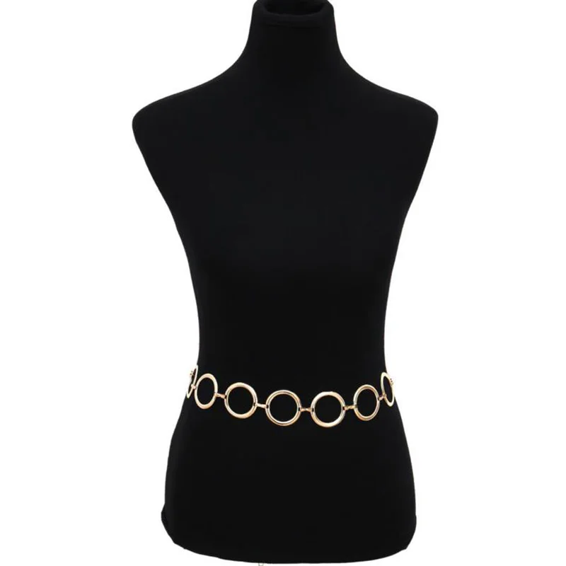 Fashion Womens Full Circle Metal Wide Chain Belt Waist Dress Adjusted Waistband