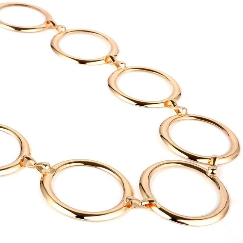 Fashion Womens Full Circle Metal Wide Chain Belt Waist Dress Adjusted Waistband