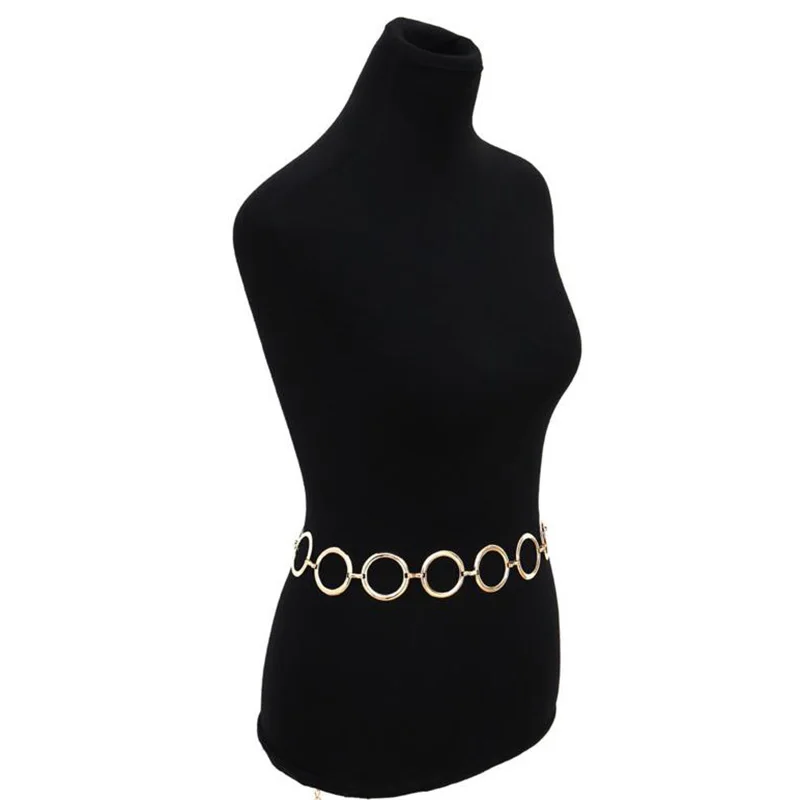 Fashion Womens Full Circle Metal Wide Chain Belt Waist Dress Adjusted Waistband