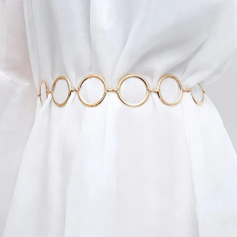 Fashion Womens Full Circle Metal Wide Chain Belt Waist Dress Adjusted Waistband