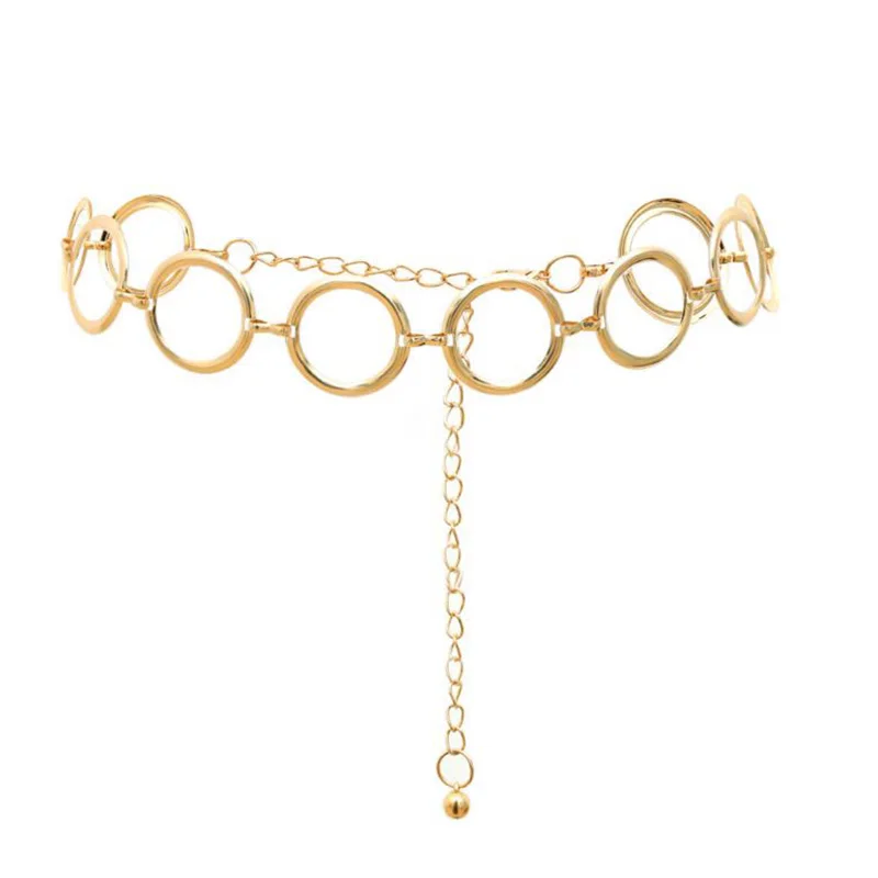 Fashion Womens Full Circle Metal Wide Chain Belt Waist Dress Adjusted Waistband