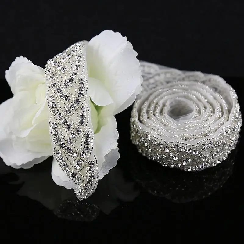 JLZXSY 1 Yard Crystal Rhinestone Trim, Applique, Bridal Applique, DIY Wedding Iron on Hot Fix Crystal Applique