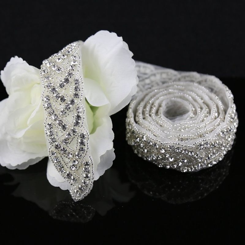JLZXSY 1 Yard Crystal Rhinestone Trim, Applique, Bridal Applique, DIY Wedding Iron on Hot Fix Crystal Applique