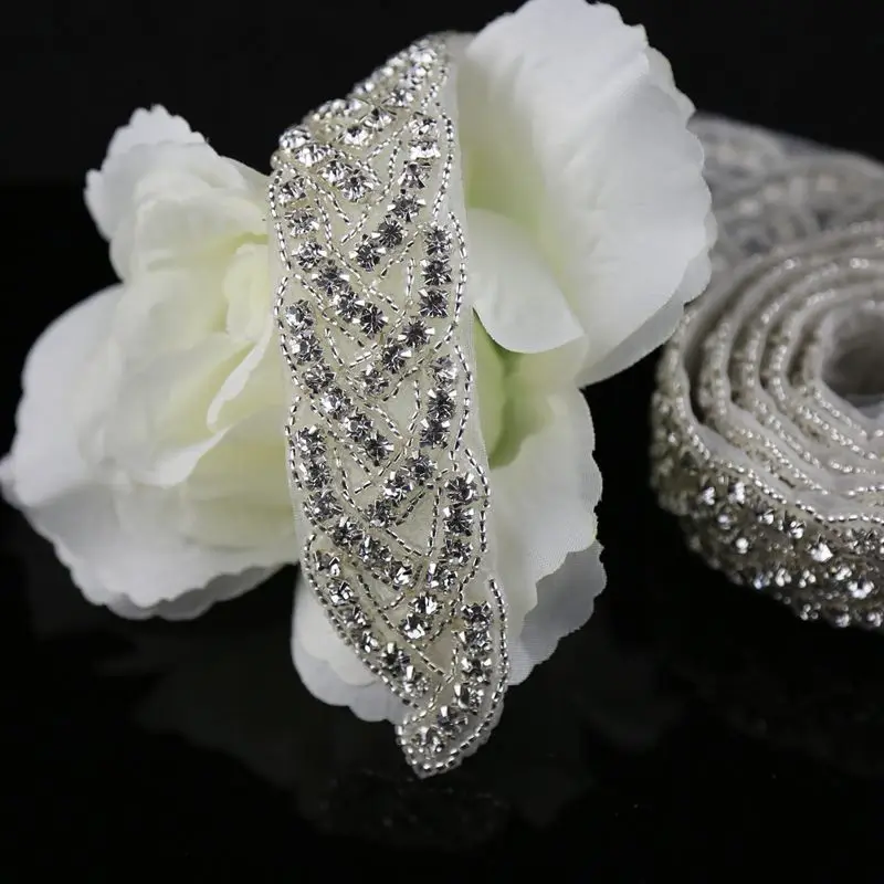 JLZXSY 1 Yard Crystal Rhinestone Trim, Applique, Bridal Applique, DIY Wedding Iron on Hot Fix Crystal Applique