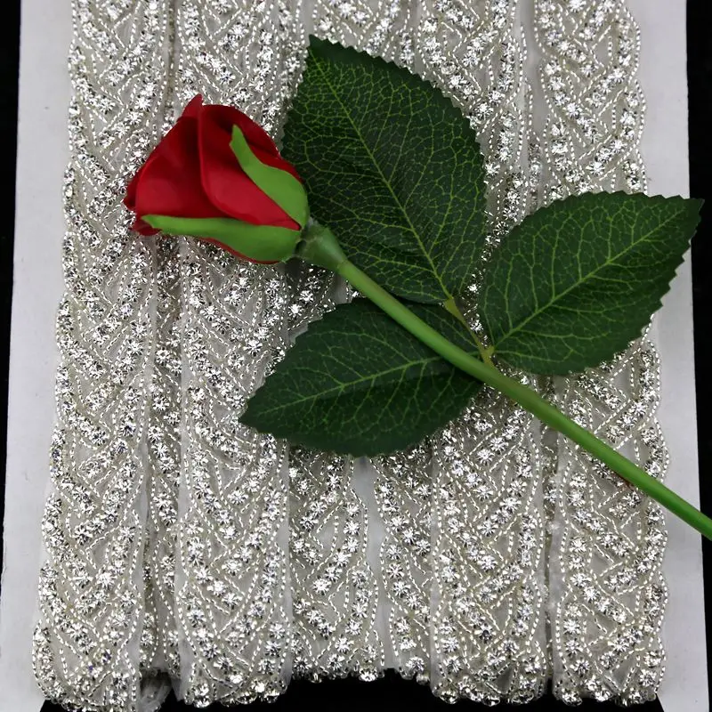 JLZXSY 1 Yard Crystal Rhinestone Trim, Applique, Bridal Applique, DIY Wedding Iron on Hot Fix Crystal Applique