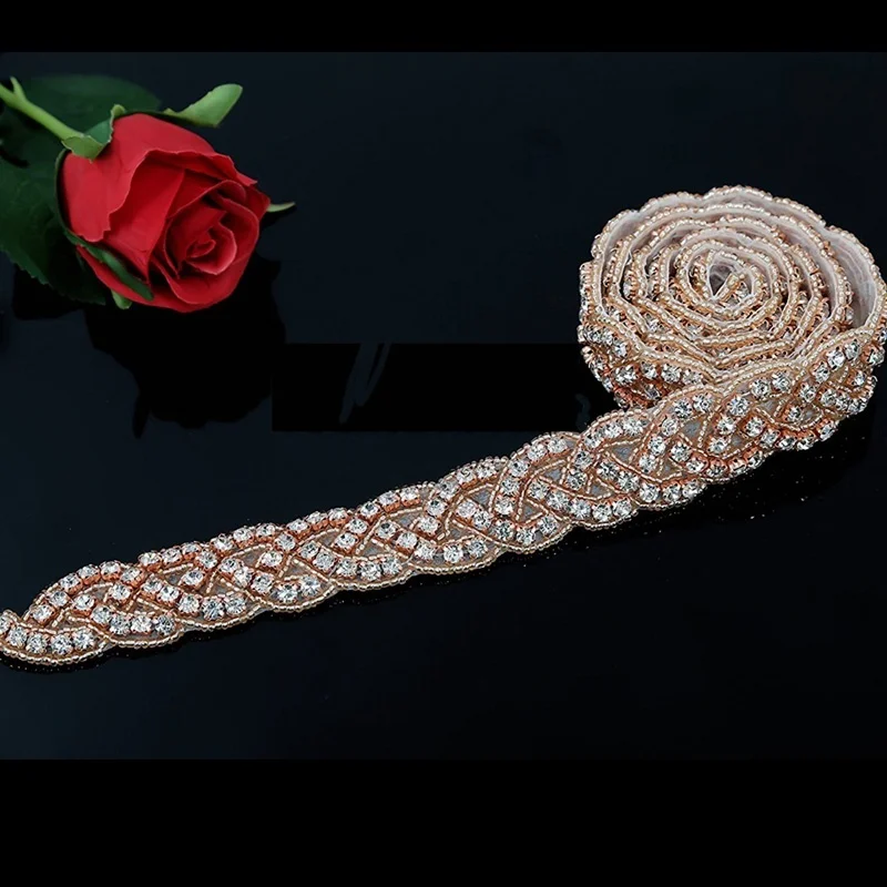 JLZXSY 1 Yard Crystal Rhinestone Trim, Applique, Bridal Applique, DIY Wedding Iron on Hot Fix Crystal Applique