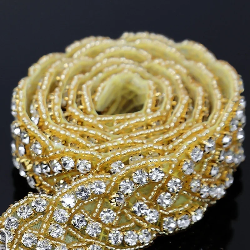 JLZXSY 1 Yard Crystal Rhinestone Trim, Applique, Bridal Applique, DIY Wedding Iron on Hot Fix Crystal Applique