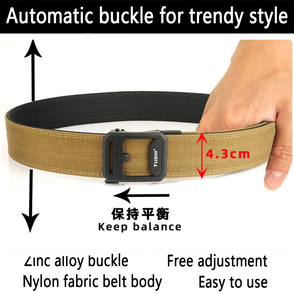 TUSHI New 4.3cm Hard Gun Belt for Men and Women Alloy Automatic Buckle Tactical Outdoor Belt 1100D Nylon Military IPSC Belt Male