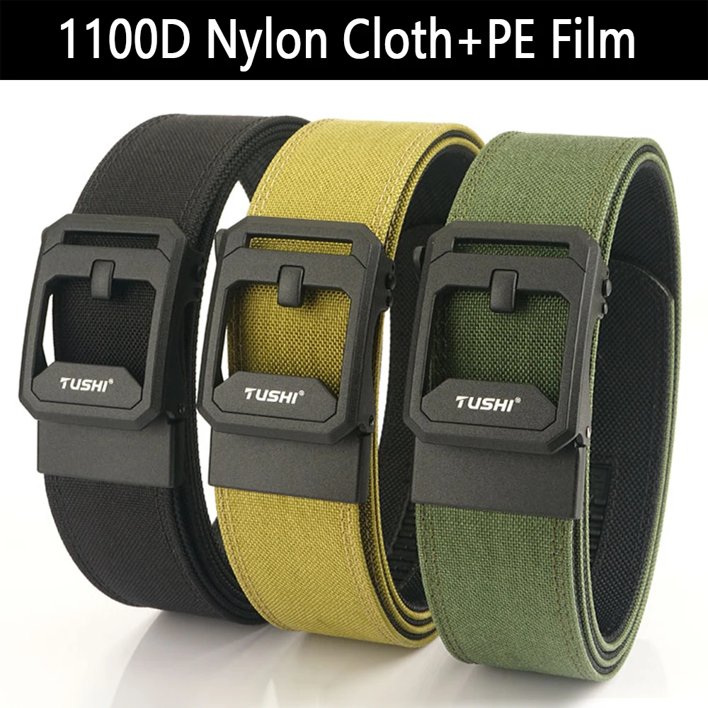 TUSHI New 4.3cm Hard Gun Belt for Men and Women Alloy Automatic Buckle Tactical Outdoor Belt 1100D Nylon Military IPSC Belt Male