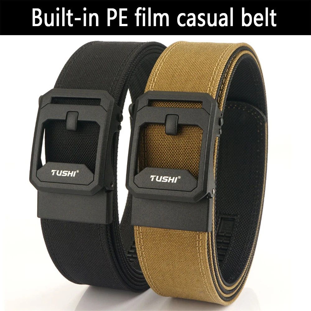 TUSHI New 4.3cm Hard Gun Belt for Men and Women Alloy Automatic Buckle Tactical Outdoor Belt 1100D Nylon Military IPSC Belt Male
