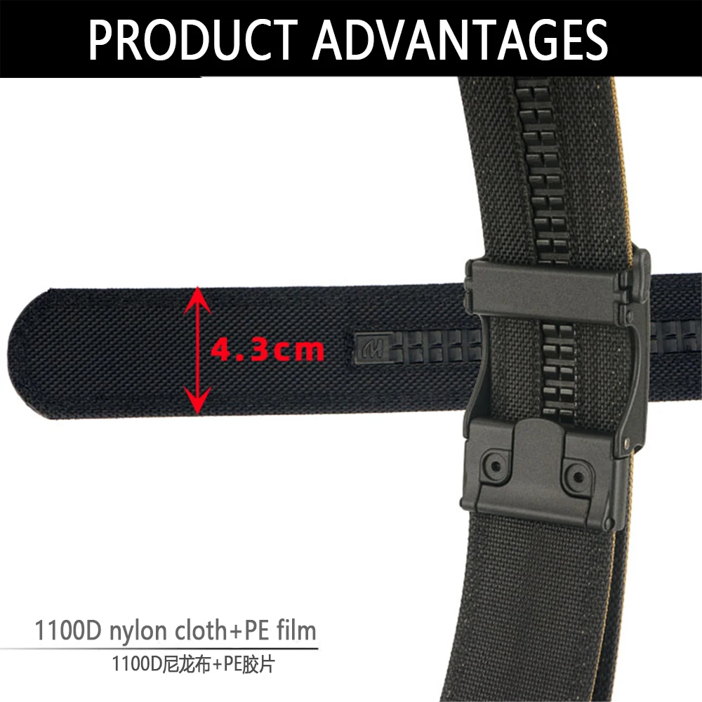 TUSHI New 4.3cm Hard Gun Belt for Men and Women Alloy Automatic Buckle Tactical Outdoor Belt 1100D Nylon Military IPSC Belt Male