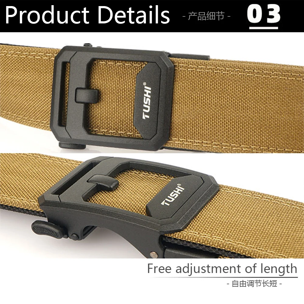 TUSHI New 4.3cm Hard Gun Belt for Men and Women Alloy Automatic Buckle Tactical Outdoor Belt 1100D Nylon Military IPSC Belt Male