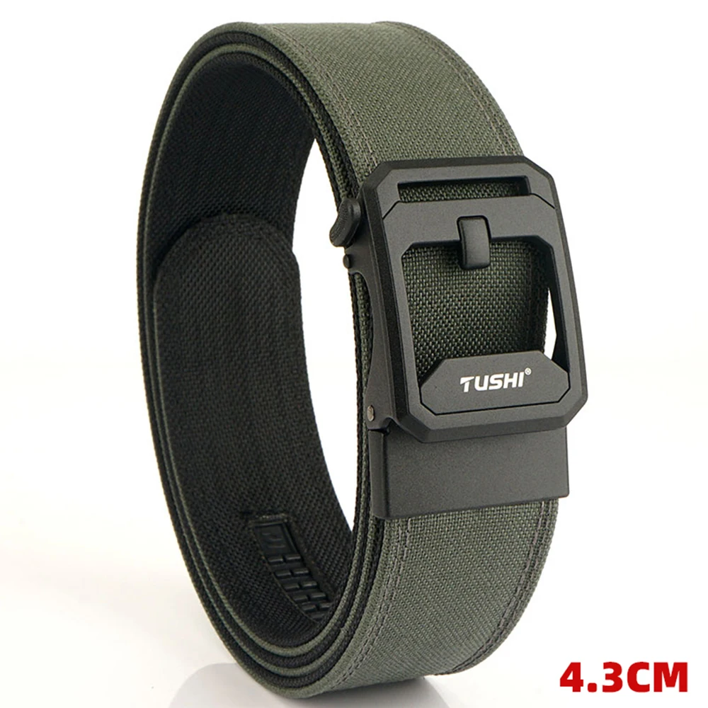 TUSHI New 4.3cm Hard Gun Belt for Men and Women Alloy Automatic Buckle Tactical Outdoor Belt 1100D Nylon Military IPSC Belt Male