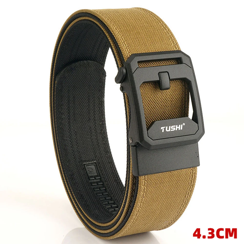 TUSHI New 4.3cm Hard Gun Belt for Men and Women Alloy Automatic Buckle Tactical Outdoor Belt 1100D Nylon Military IPSC Belt Male