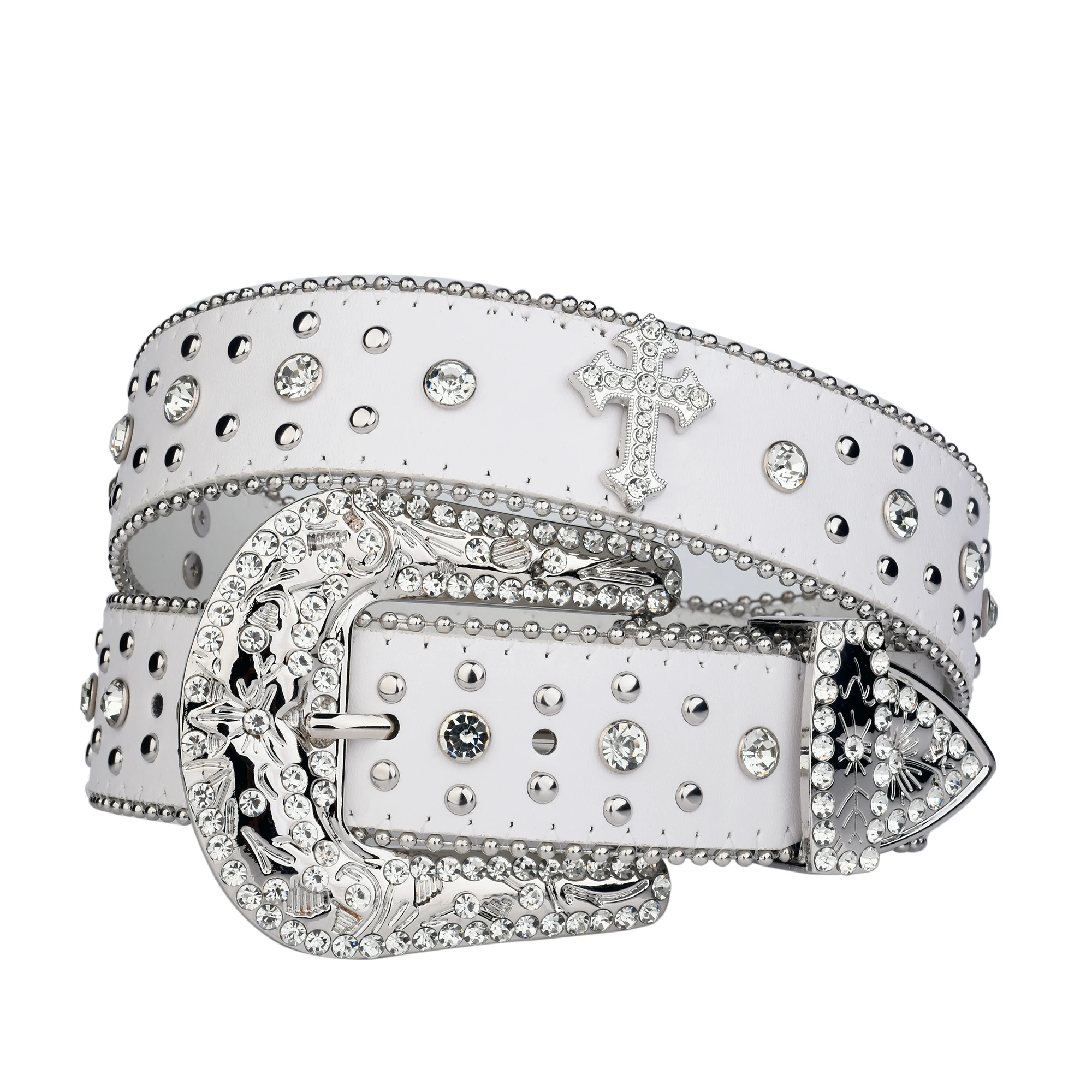 Punk Rhinestone White Belt Female Male Fashion Western Jeans Female Jeans Jewelry Fashion Design Y2K Jeans Belt