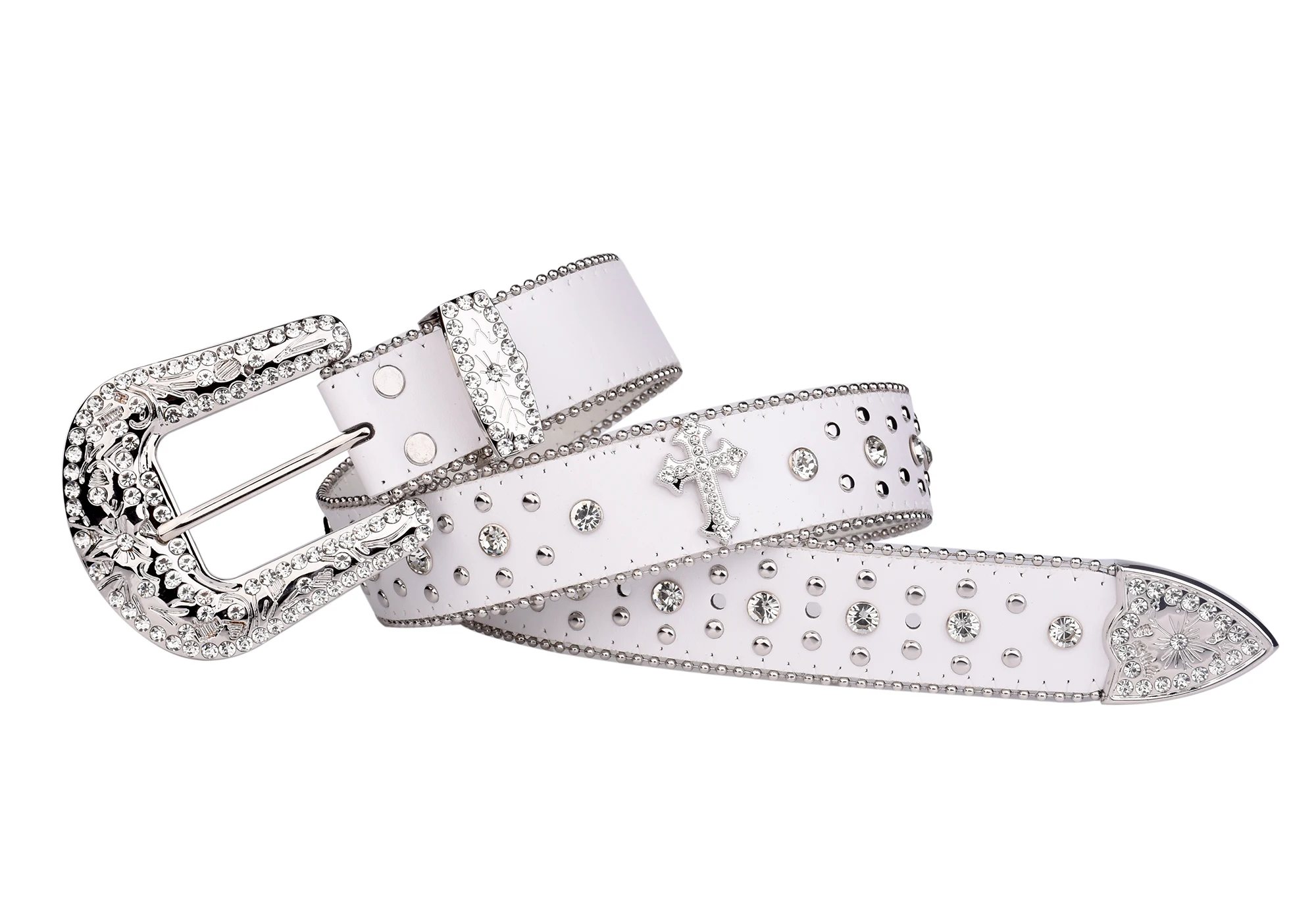 Punk Rhinestone White Belt Female Male Fashion Western Jeans Female Jeans Jewelry Fashion Design Y2K Jeans Belt