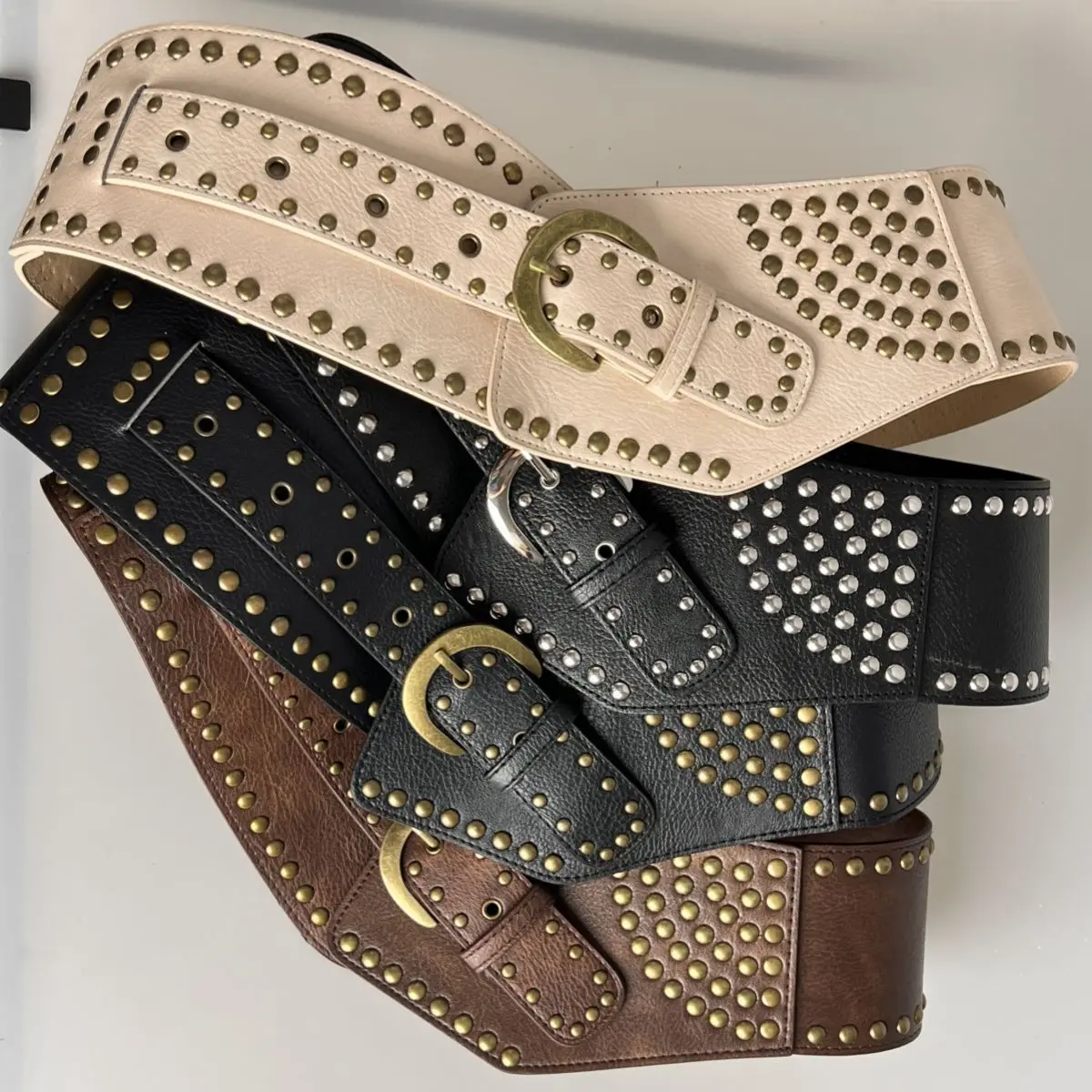 Y2K Harajuku High Street Personality Rivet Decoration Wide Belts For Women Vintage Punk Spice Girl Waistband Cinturones De Mujer