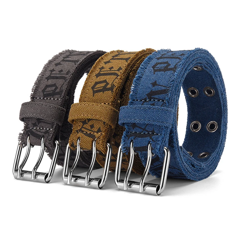 Fashion Retro Unisex Belts Double Pin Buckle Design Canvas Belts Men Belt Trend Casual Simple Men & Women Jeasn Belts