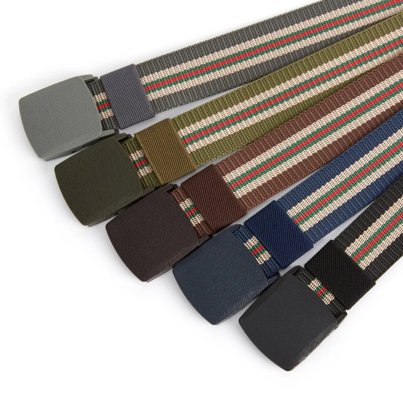 New Plastic Buckle Design Men Belts Fashion Stripe Weaving Nylon Men & Women Belts Youth Military Training Casual Belts