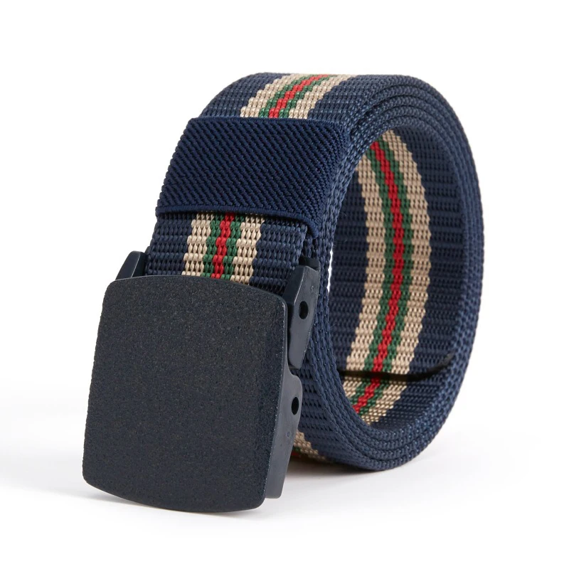 New Plastic Buckle Design Men Belts Fashion Stripe Weaving Nylon Men & Women Belts Youth Military Training Casual Belts