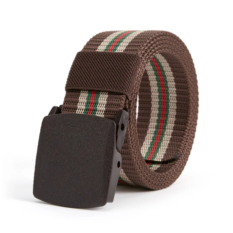New Plastic Buckle Design Men Belts Fashion Stripe Weaving Nylon Men & Women Belts Youth Military Training Casual Belts