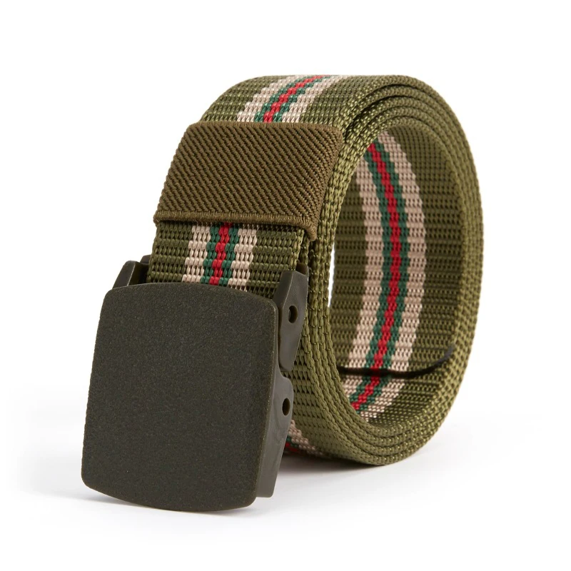 New Plastic Buckle Design Men Belts Fashion Stripe Weaving Nylon Men & Women Belts Youth Military Training Casual Belts