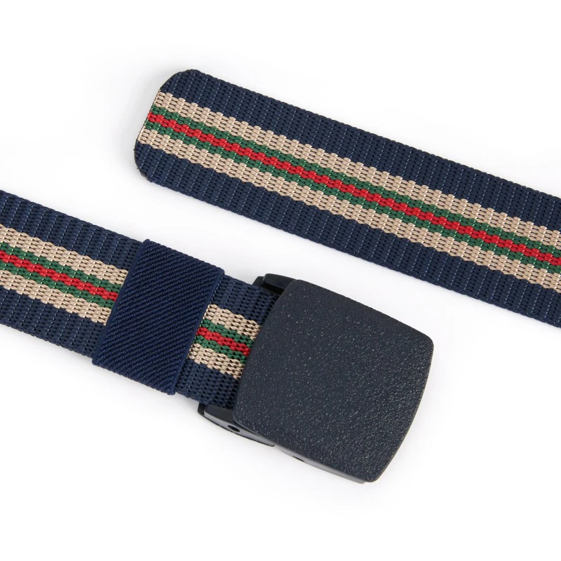 New Plastic Buckle Design Men Belts Fashion Stripe Weaving Nylon Men & Women Belts Youth Military Training Casual Belts