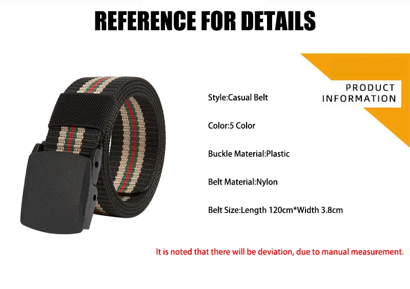 New Plastic Buckle Design Men Belts Fashion Stripe Weaving Nylon Men & Women Belts Youth Military Training Casual Belts