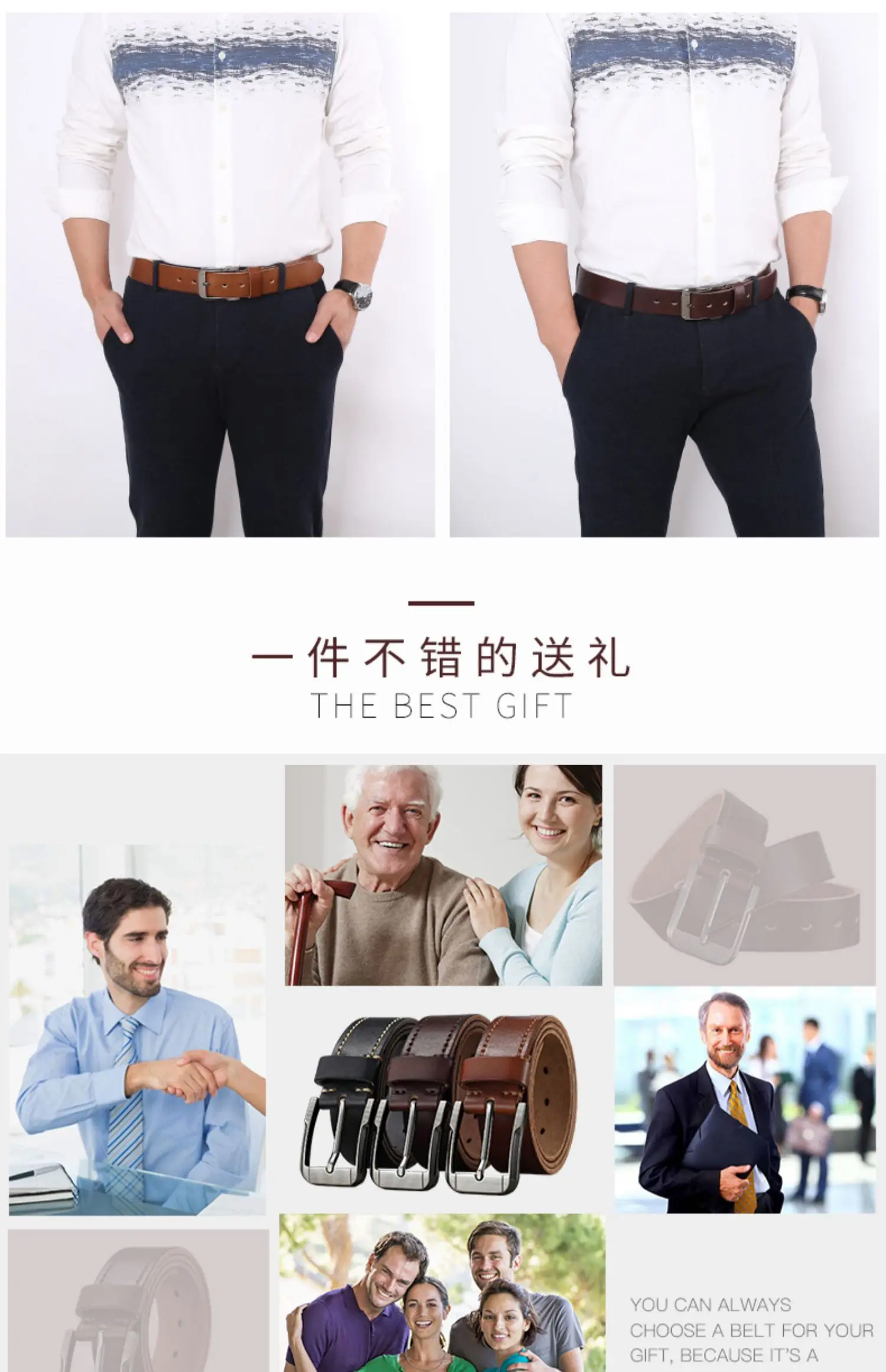 Belt men's genuine leather pin buckle men's leather belt business middle-aged first layer real cowhide youth handmade belt
