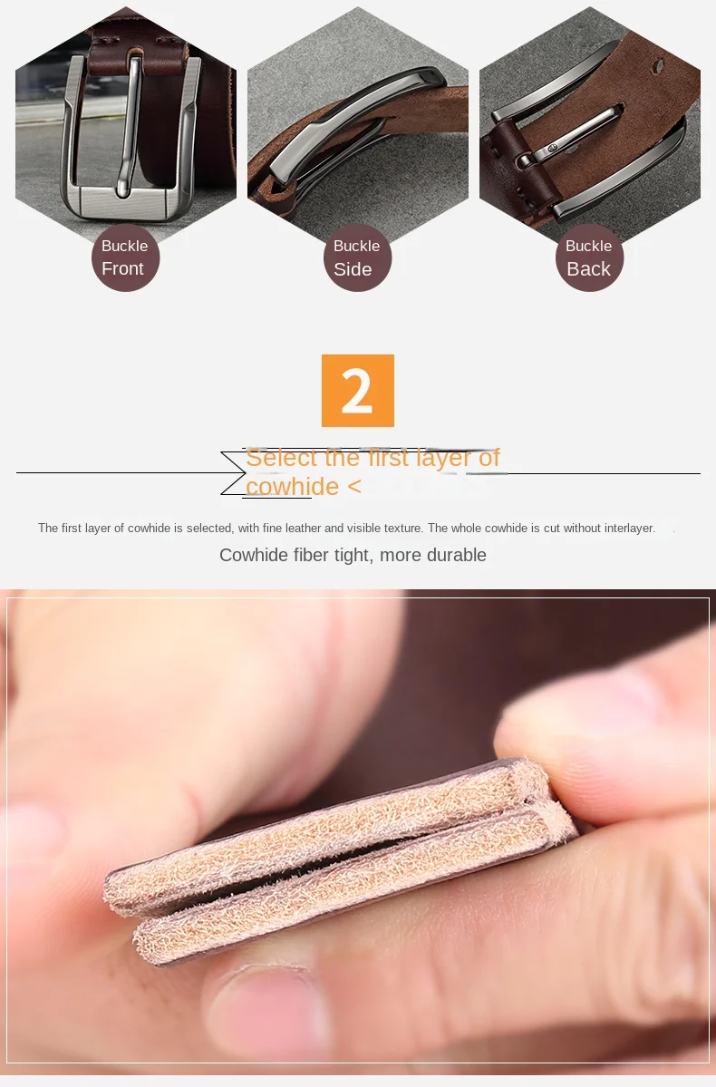 Belt men's genuine leather pin buckle men's leather belt business middle-aged first layer real cowhide youth handmade belt