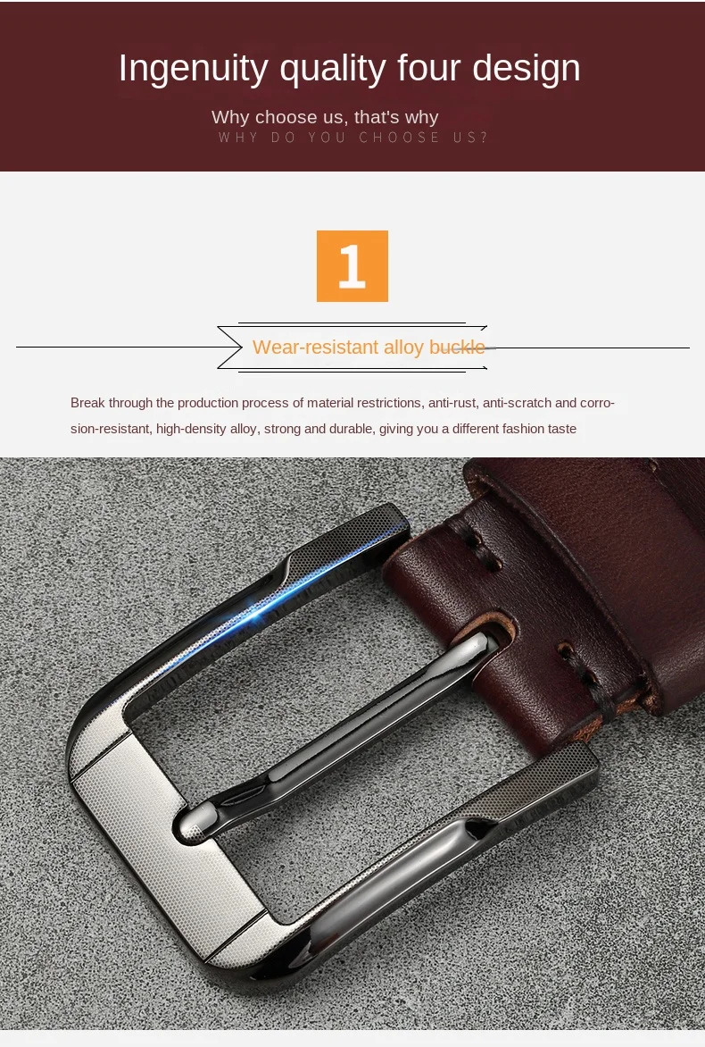 Belt men's genuine leather pin buckle men's leather belt business middle-aged first layer real cowhide youth handmade belt