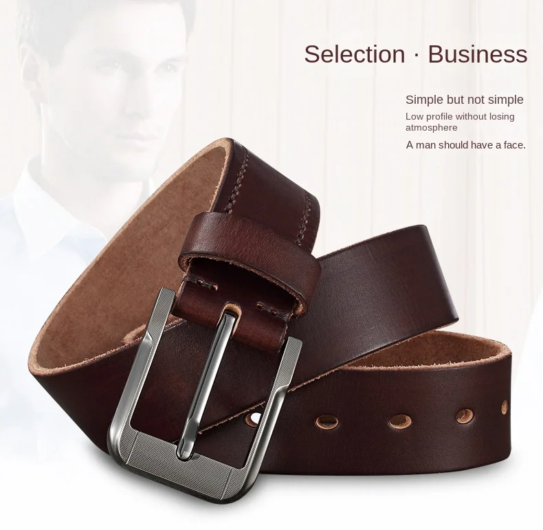 Belt men's genuine leather pin buckle men's leather belt business middle-aged first layer real cowhide youth handmade belt