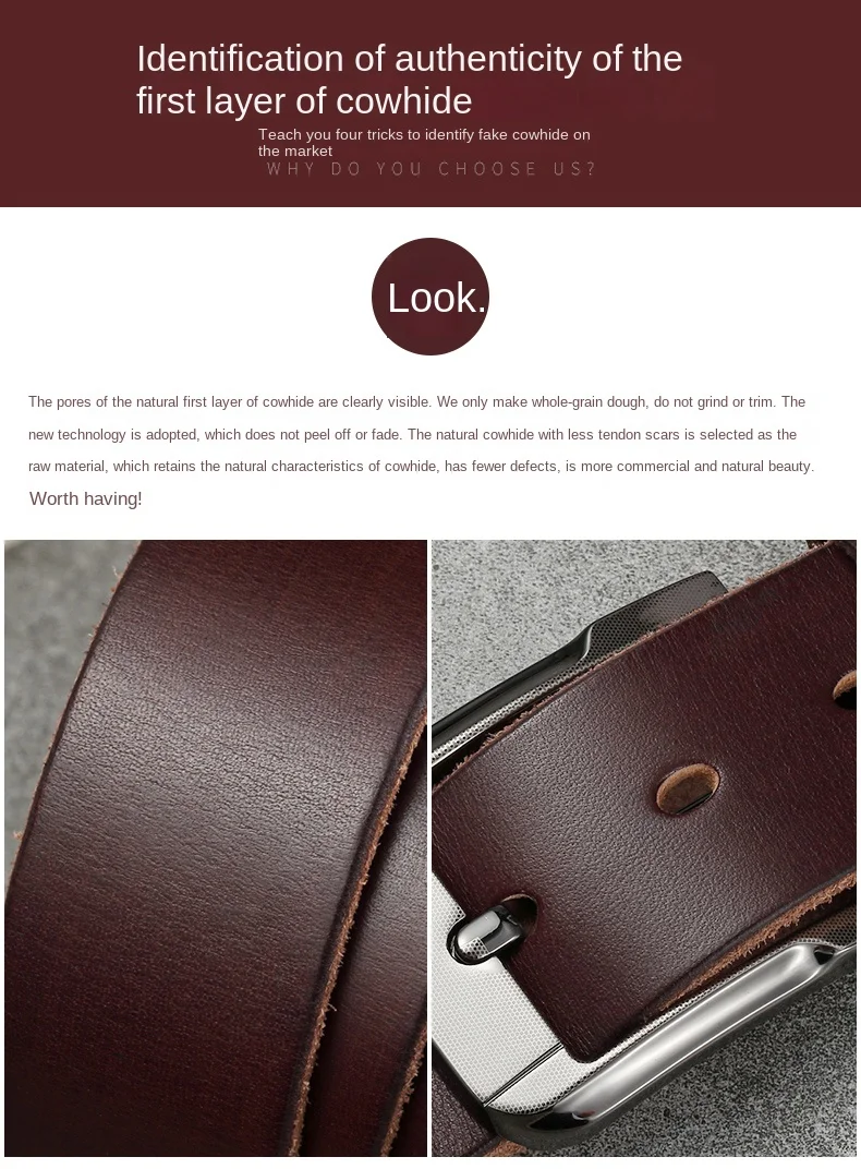 Belt men's genuine leather pin buckle men's leather belt business middle-aged first layer real cowhide youth handmade belt