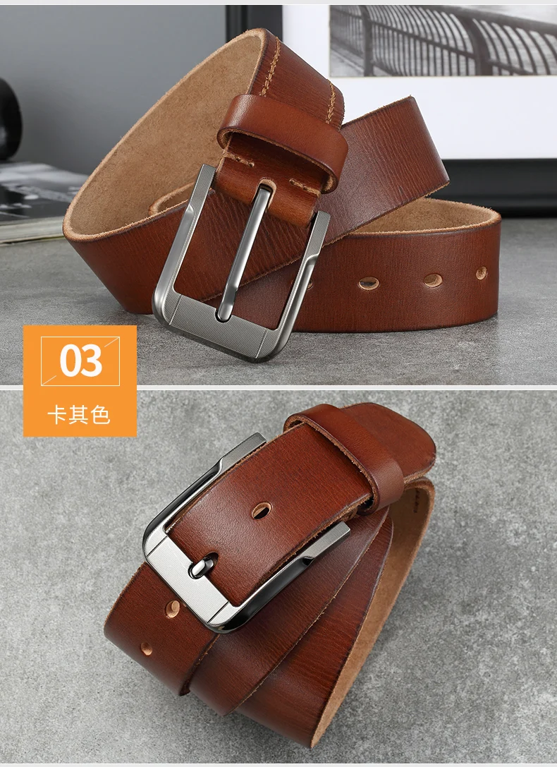 Belt men's genuine leather pin buckle men's leather belt business middle-aged first layer real cowhide youth handmade belt