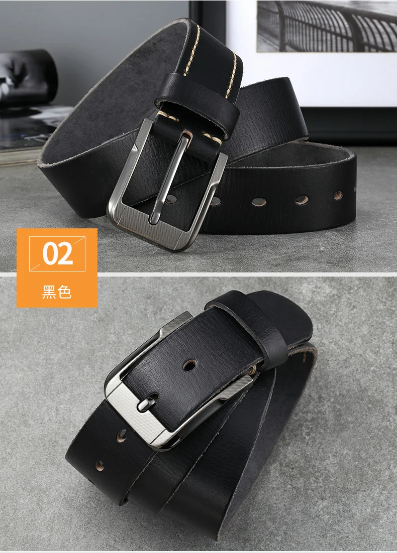 Belt men's genuine leather pin buckle men's leather belt business middle-aged first layer real cowhide youth handmade belt