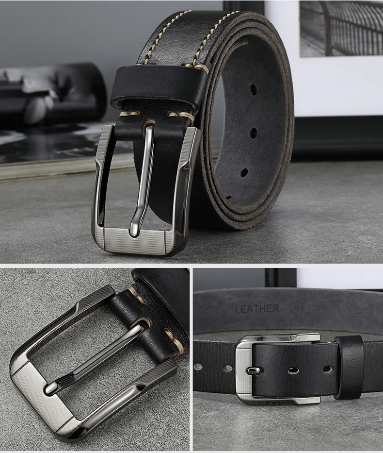 Belt men's genuine leather pin buckle men's leather belt business middle-aged first layer real cowhide youth handmade belt