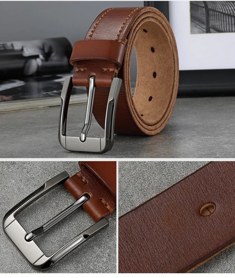 Belt men's genuine leather pin buckle men's leather belt business middle-aged first layer real cowhide youth handmade belt