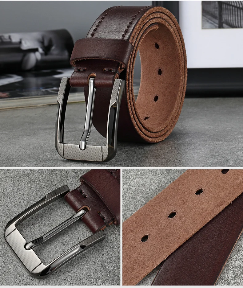 Belt men's genuine leather pin buckle men's leather belt business middle-aged first layer real cowhide youth handmade belt